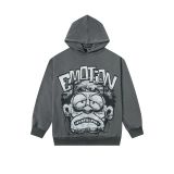 High-quality MIXED EMOTION trendy street hip-hop rhinestone white ink direct-print zipper hoodie for men and women