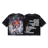 European and American trendy brand BKYS rhinestone bling glitter washed vintage loose-fit pure cotton terry short-sleeve T-shirt for men and women