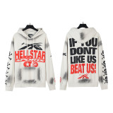 Hellstar European and American fashion brand high street vintage washed distressed printed street style loose hoodie for men and women