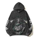 Godspeed Cross-Border 25ss Fall/Winter New Direct Print Washed Vintage Pure Cotton Hip-Hop American Style Hoodie Sweatshirt