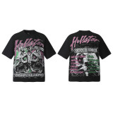 New cross-border HELL trendy high-quality vintage distressed T-shirt, loose fit printed short-sleeve T-shirt, unisex style for couples
