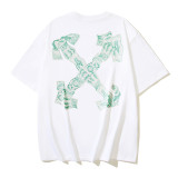 25ss American style trendy brand high-quality off-shoulder short-sleeve T-shirt with melting arrow gradient starry sky ink splatter design for men and women