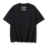 25ss American style trendy brand high-quality off-shoulder short-sleeve T-shirt with melting arrow gradient starry sky ink splatter design for men and women