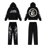 25ss American high street fashion brand HELL street heavy print terry sweatshirt casual sports hooded set for men and women