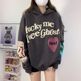 American-style trendy brand, European and American influencer style hoodie with foam heart print graffiti, unisex hooded sweatshirt wholesale