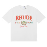 25ss cross-border European and American trendy brand RHUDE character, coconut tree, and letter print American style short-sleeve T-shirt, unisex