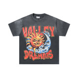 25ss cross-border foreign trade VALL trendy high street retro washed distressed street style direct-print rhinestone short-sleeve unisex T-shirt