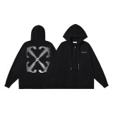 25ss American fashion high street OFF series autumn and winter OW arrow stripe trendy casual unisex loose hooded sweatshirt
