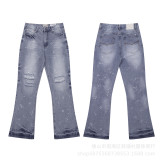 High-quality European and American new style Gallery washed micro-flared black and blue patchwork jeans for men and women, long pants and shorts