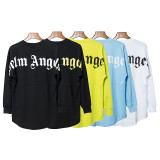 Wholesale authentic PA trendy brand long-sleeve T-shirt with palm tree design, large logo on the back, batwing sleeves, and oversized drop-shoulder top