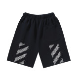 Brushed fleece 450g double logo print OW shorts, new summer style, European and American trendy brand, plus size knee-length shorts
