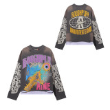 SS Cross-Border Fashion Wholesale Rou Street Hip-Hop Retro Printed Ripped Fake Two-Piece Loose Long-Sleeve for Men and Women