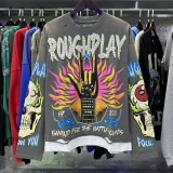 SS Cross-Border Fashion Wholesale Rou Street Hip-Hop Retro Printed Ripped Fake Two-Piece Loose Long-Sleeve for Men and Women