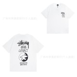 American trendy brand STU short-sleeve t-shirt in white with printed designs, casual style for couples, unisex