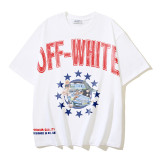 25ss American style trendy brand high-quality off-shoulder short-sleeve T-shirt with melting arrow gradient starry sky ink splatter design for men and women