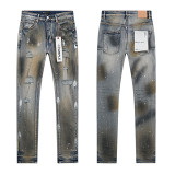 Cross-border European and American Purple Brand jeans, washed, distressed, vintage, ripped, with splatter paint, cool and stylish, Amiri American style