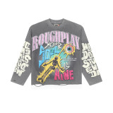 Rough Play vintage washed distressed high street rhinestone frayed men's and women's short-sleeve T-shirt vest ins street fashion