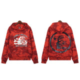 Hellstar European and American fashion brand high street vintage washed distressed printed street style loose hoodie for men and women