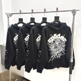 Popular foreign trade item: heavy-duty hoodie with spider web print, trendy brand, loose fit, fleece-lined sp5der sweatshirt and pants for men, in stock