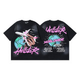 American trendy high street Hellstar men's and women's heavy washed distressed loose vintage short-sleeve T-shirt