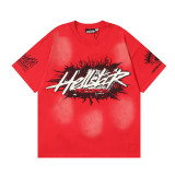 New cross-border HELL trendy high-quality vintage distressed T-shirt, loose fit printed short-sleeve T-shirt, unisex style for couples