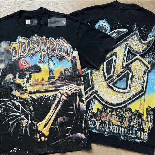 Cross-border foreign trade American fashion high street skull rock band washed casual loose short-sleeve t-shirt for men and women