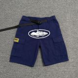 American streetwear brand Corteizz jeans with star embroidery, high street vintage distressed denim shorts, men's knee-length shorts