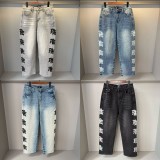 25ss Cross-Border Foreign Trade MIXED EMOTION American Style Trendy Brand Washed Vintage Denim Pants with Rhinestones for Men