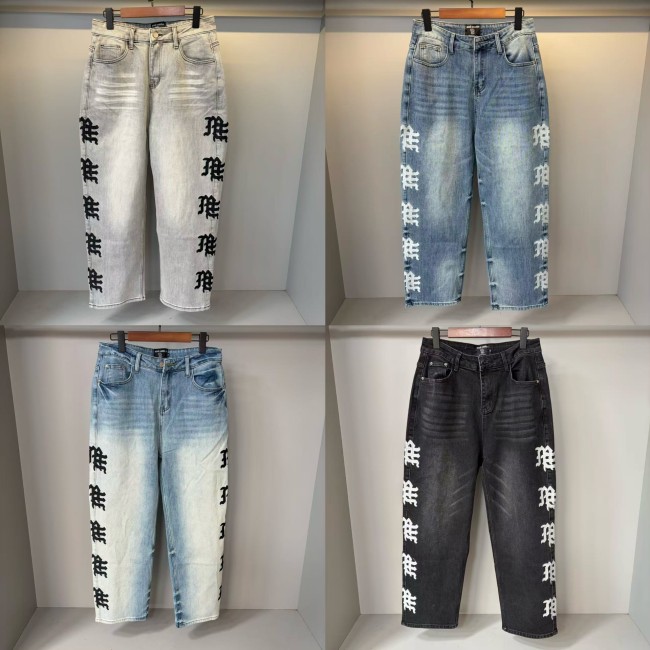 25ss Cross-Border Foreign Trade MIXED EMOTION American Style Trendy Brand Washed Vintage Denim Pants with Rhinestones for Men