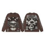 Autumn and winter cross-border American-style skull rock street washed print vintage cotton long-sleeve shirt for men and women