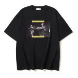 Wholesale high-quality foreign trade trendy brand off-shoulder short-sleeve T-shirts with melting arrow gradient starry sky splatter ink design, couple style