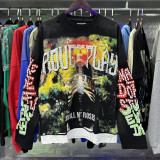 Cross-border trendy brand wholesale RoughPlay pure cotton autumn and winter long-sleeve sweatshirt, fashionable washed and distressed patchwork base shirt