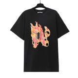 Foreign trade cross-border wholesale pa angel trendy brand coconut tree flame letter logo graffiti paint short-sleeve T-shirt for men and women