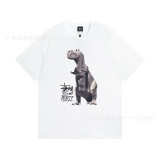 American trendy brand STU short-sleeve t-shirt in white with printed designs, casual style for couples, unisex