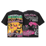 High-quality cross-border foreign trade Hellstar American-style trendy brand washed vintage printed loose short-sleeve T-shirt for men and women