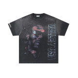 25ss cross-border foreign trade VALL trendy high street retro washed distressed street style direct-print rhinestone short-sleeve unisex T-shirt