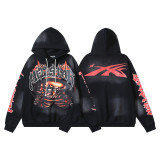Hellstar European and American fashion brand high street vintage washed distressed printed street style loose hoodie for men and women