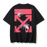 25ss American style trendy brand high-quality off-shoulder short-sleeve T-shirt with melting arrow gradient starry sky ink splatter design for men and women