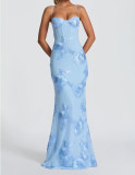 New European and American autumn style three-dimensional embroidered backless cross-strap long dress with exquisite floral embroidery for banquets