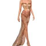 Cross-border summer European and American chiffon strapless sleeveless sexy printed color-blocked new dress