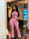 FC1469 European and American cross-border fashion printed tank top and pants set, black and pink sexy hot girl fashion outfit