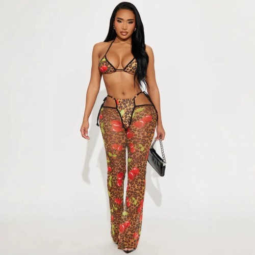 FC1471 European and American cross-border fashion retro animal print camisole top and slim-fit long pants two-piece set leopard print