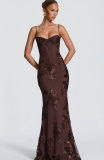New European and American autumn style three-dimensional embroidered backless cross-strap long dress with exquisite floral embroidery for banquets