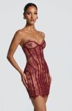 New European and American style lace tight-fitting tube dress with exquisite crochet details, slim-fit short skirt, high-waisted, slimming A-line dress