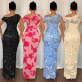 C7670 Cross-Border AliExpress European and American Fashion Women's Elegant Mesh One-Shoulder Bodycon Dress