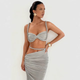 Beach vacation style swimsuit for women, new spring collection, sexy backless halter neck strap bodycon skirt two-piece set