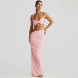 Beach vacation style swimsuit for women, new spring collection, sexy backless halter neck strap bodycon skirt two-piece set