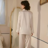 Collared cardigan herringbone pattern pajama set, long-sleeved and long-pants, solid color home wear, simple and light luxury, available in multiple colors 1111