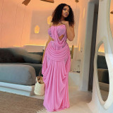 European and American style summer new cross-border holiday style solid color mesh splicing camisole slim-fit skirt set for women