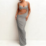 Beach vacation style swimsuit for women, new spring collection, sexy backless halter neck strap bodycon skirt two-piece set